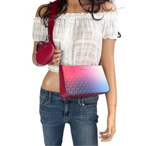 Michael Kors Jet Set Crossbody Bag Tech Attached MK UniCorn Dark Raspberry